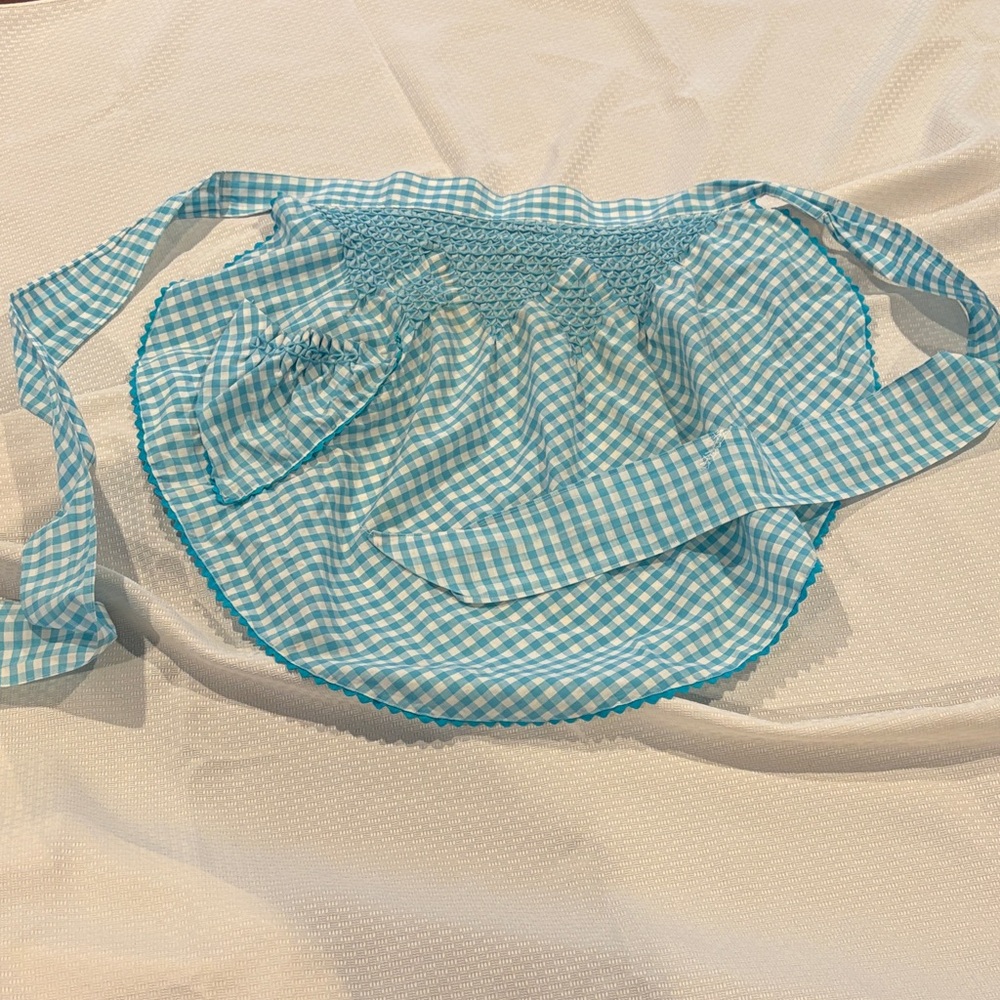 Vintage Blue Gingham Smocked Apron